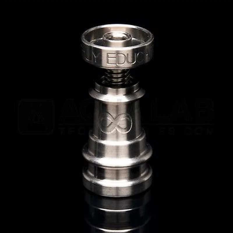 The Highly Educated INFINITi titanium nail: a wide dish on a tapered body with the infinity mark